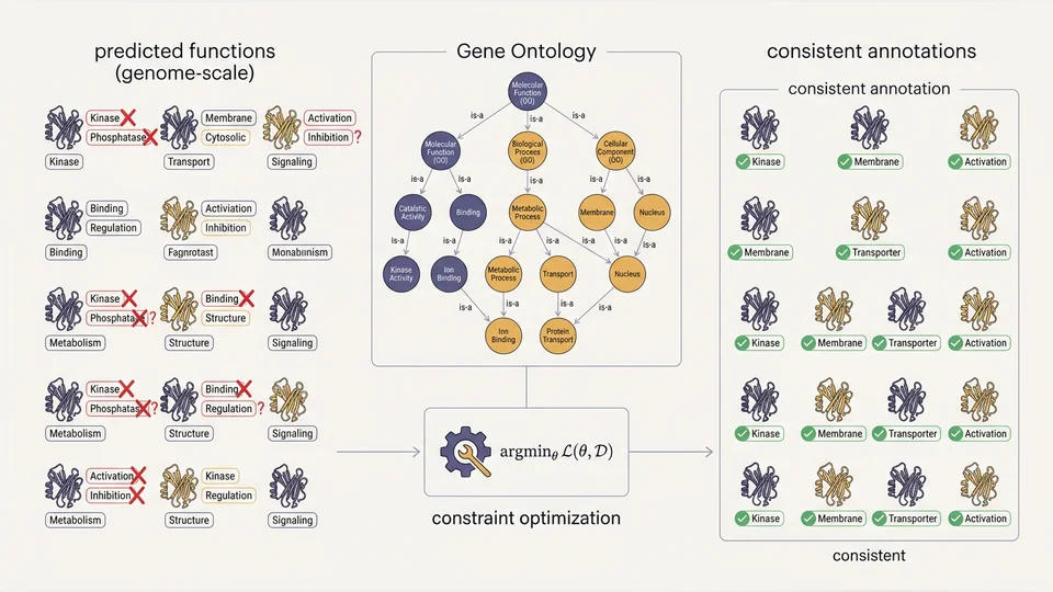 Genome-scale predicted protein functions reconciled by constraint optimization against the Gene Ontology